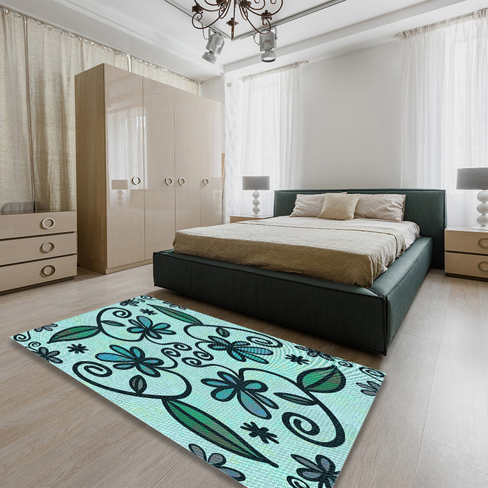 Machine Washable Transitional Medium Teal Green Rug in a Family Room, wshpat67lblu