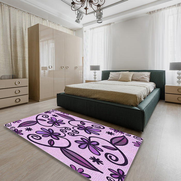 Machine Washable Transitional Blossom Pink Rug in a Family Room, wshpat67pur