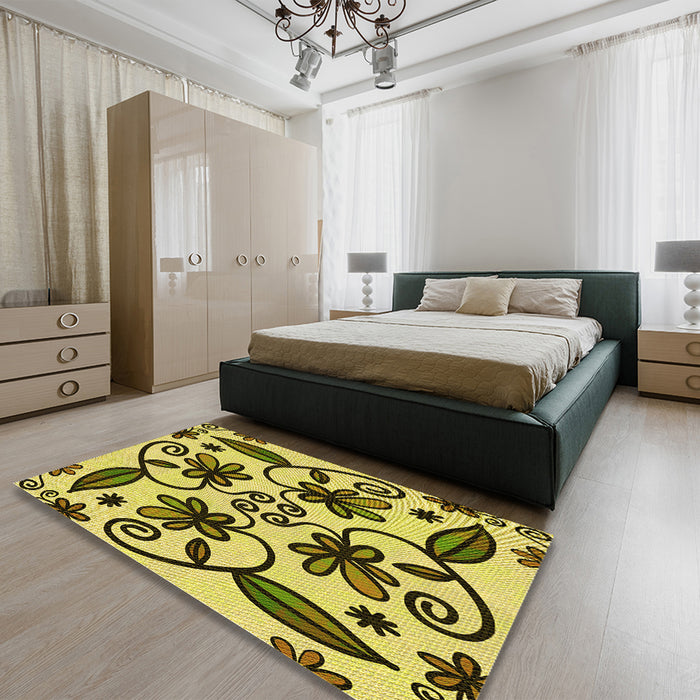 Round Machine Washable Transitional Dark Bronze Brown Rug in a Office, wshpat67yw