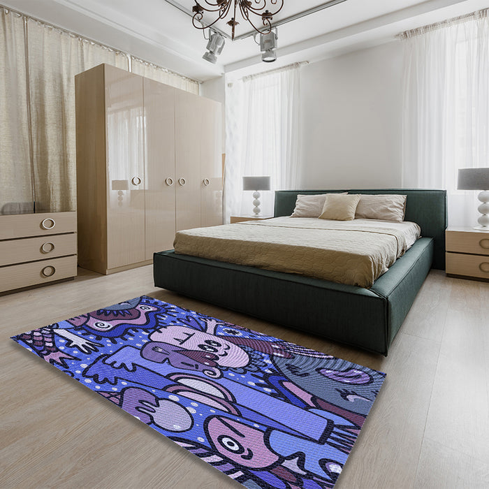 Patterned Blue Rug in a Bedroom, pat670blu