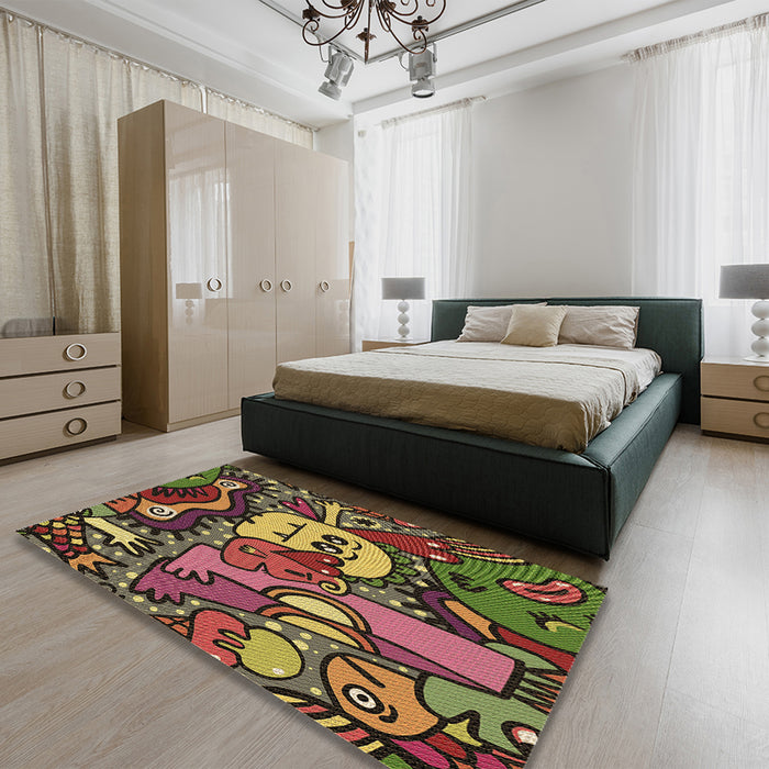 Patterned Caramel Brown Rug in a Bedroom, pat670brn