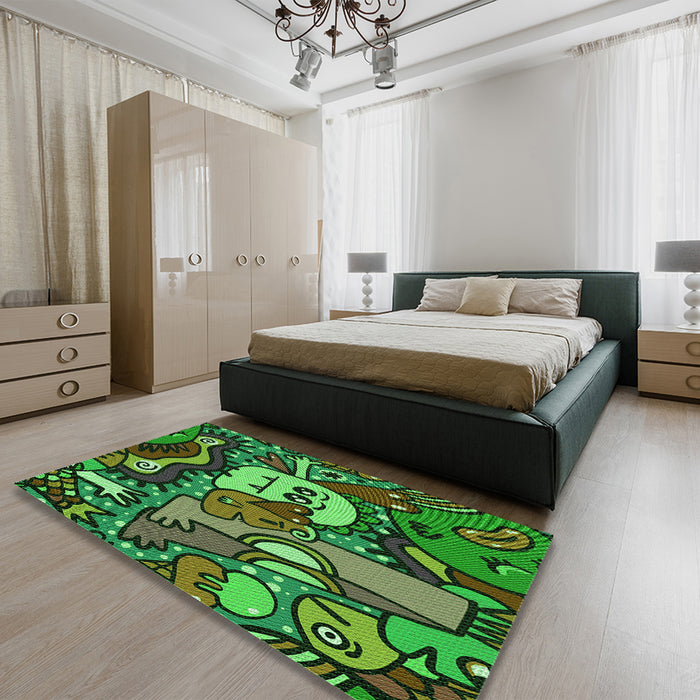 Patterned Dark Forest Green Rug in a Bedroom, pat670grn