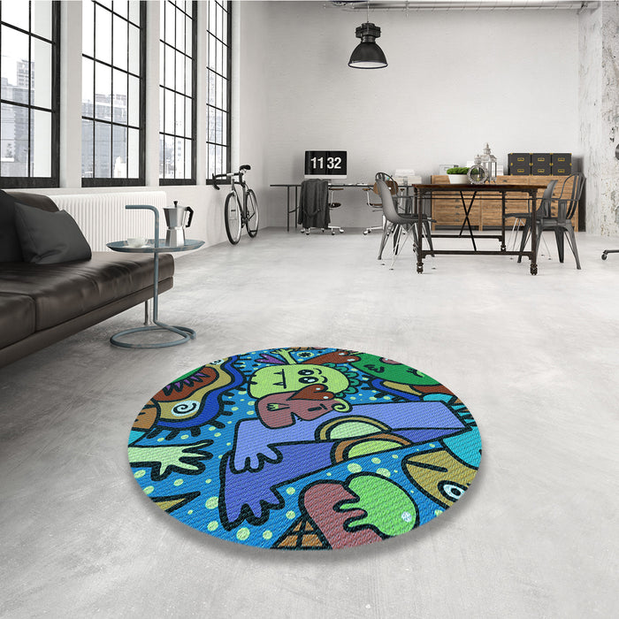 Round Patterned Mint Green Rug in a Office, pat670lblu
