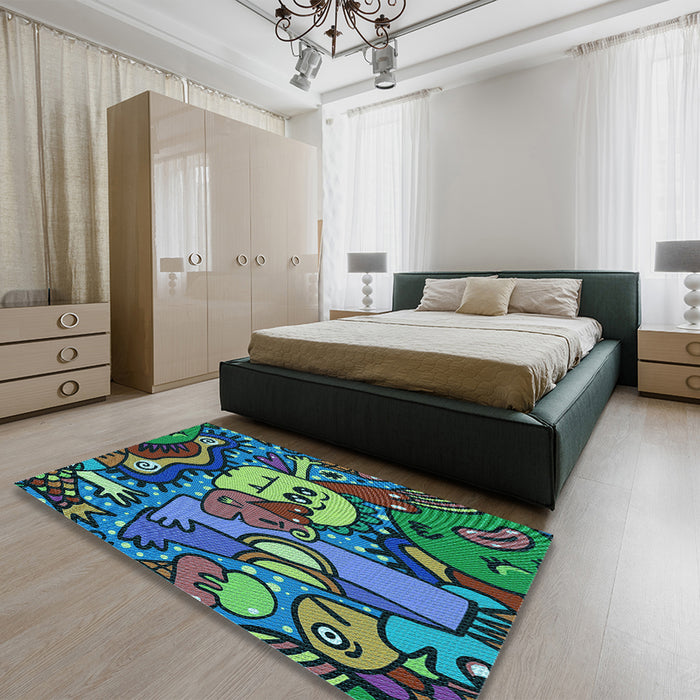 Patterned Mint Green Rug in a Bedroom, pat670lblu