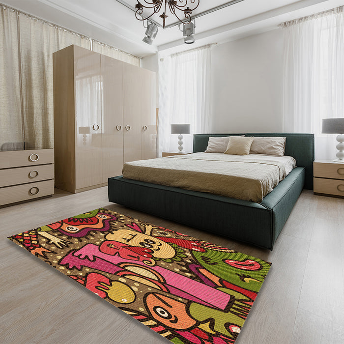 Patterned Saffron Red Rug in a Bedroom, pat670org