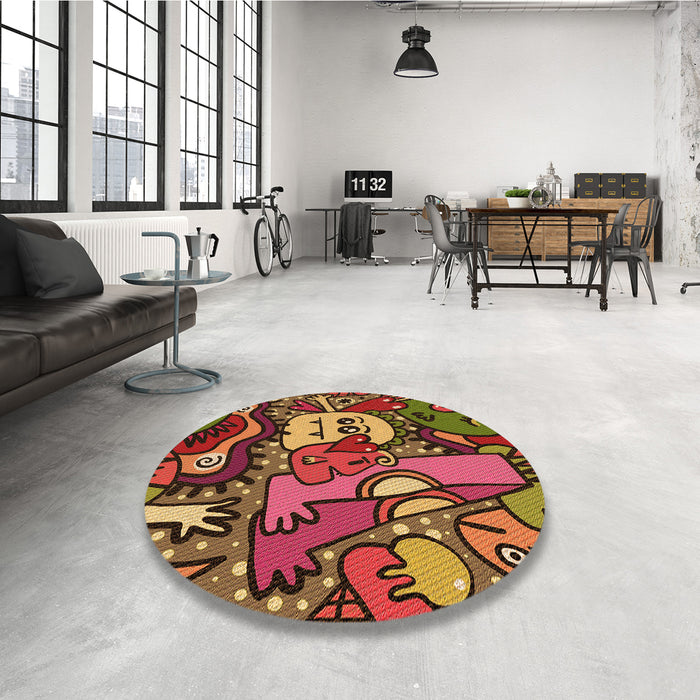 Round Patterned Saffron Red Rug in a Office, pat670org