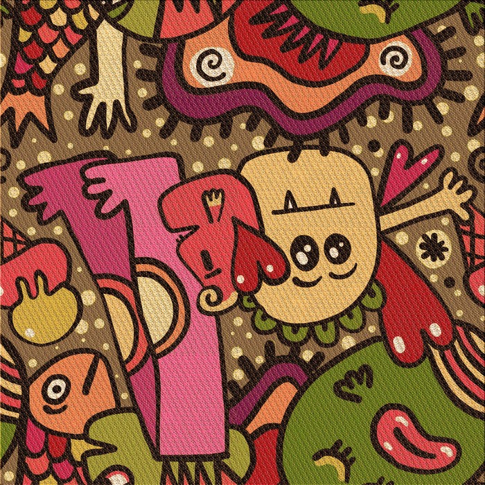 Round Patterned Saffron Red Rug, pat670org