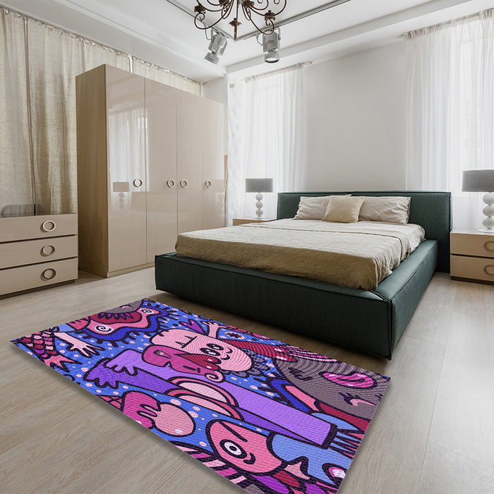 Patterned Medium Purple Rug in a Bedroom, pat670pur