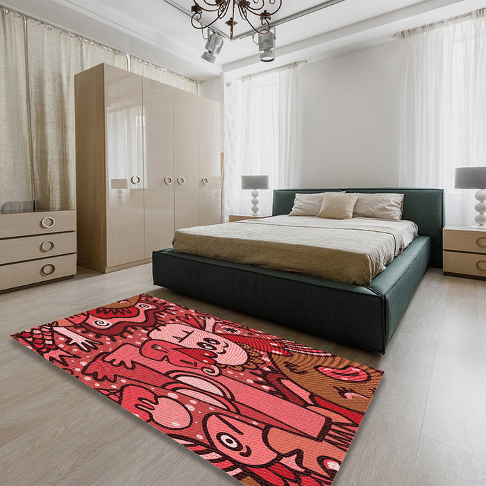 Patterned Cranberry Red Rug in a Bedroom, pat670rd