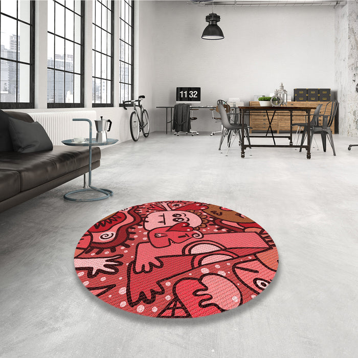 Round Patterned Cranberry Red Rug in a Office, pat670rd