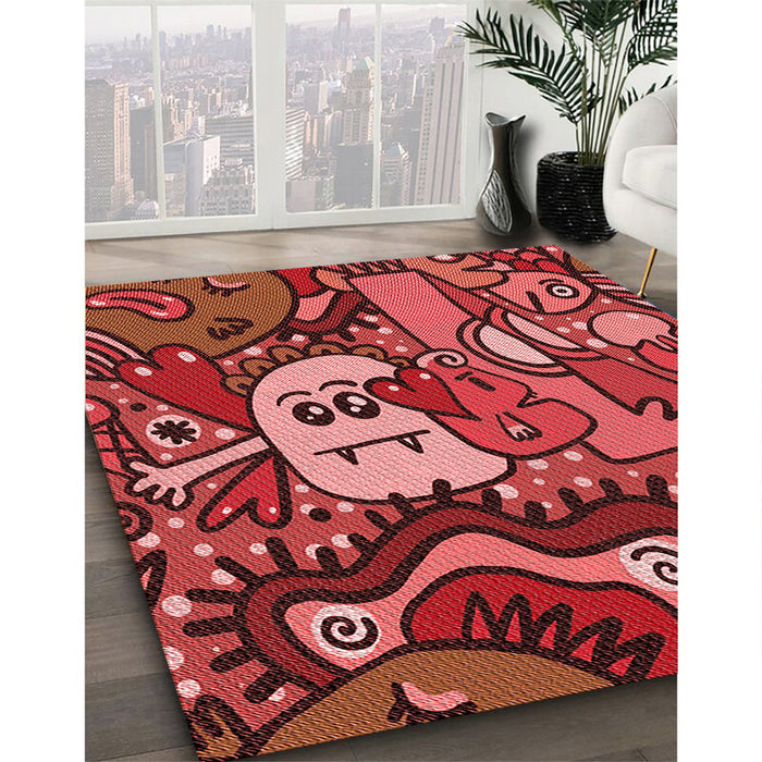 Machine Washable Transitional Cranberry Red Rug in a Family Room, wshpat670rd