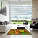 Square Patterned Pistachio Green Rug in a Living Room, pat670yw