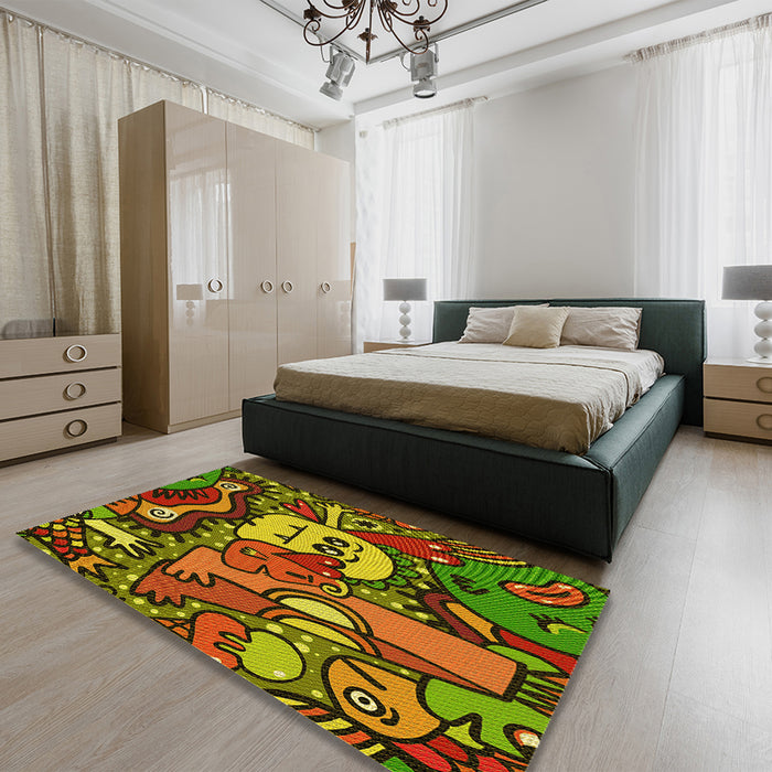 Patterned Pistachio Green Rug in a Bedroom, pat670yw