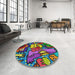 Round Machine Washable Transitional Green Rug in a Office, wshpat670