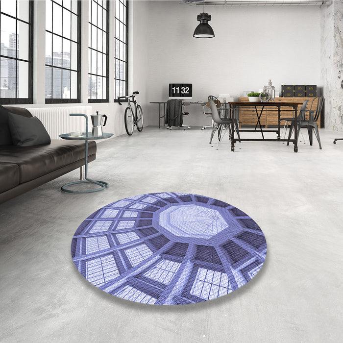 Round Patterned Deep Periwinkle Purple Rug in a Office, pat671blu