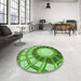 Round Patterned Green Rug in a Office, pat671grn