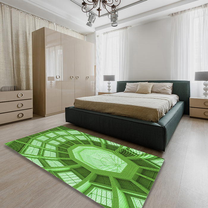 Patterned Green Rug in a Bedroom, pat671grn