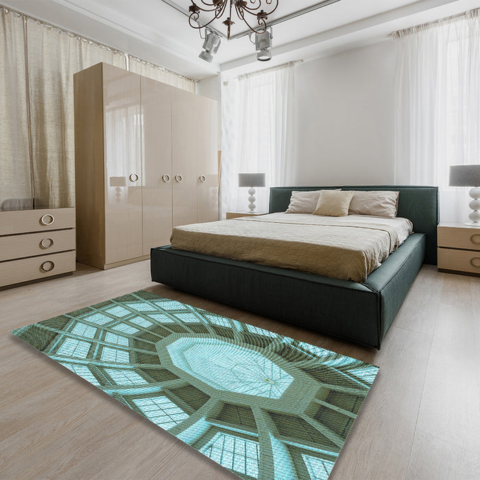 Patterned Pine Green Rug in a Bedroom, pat671lblu