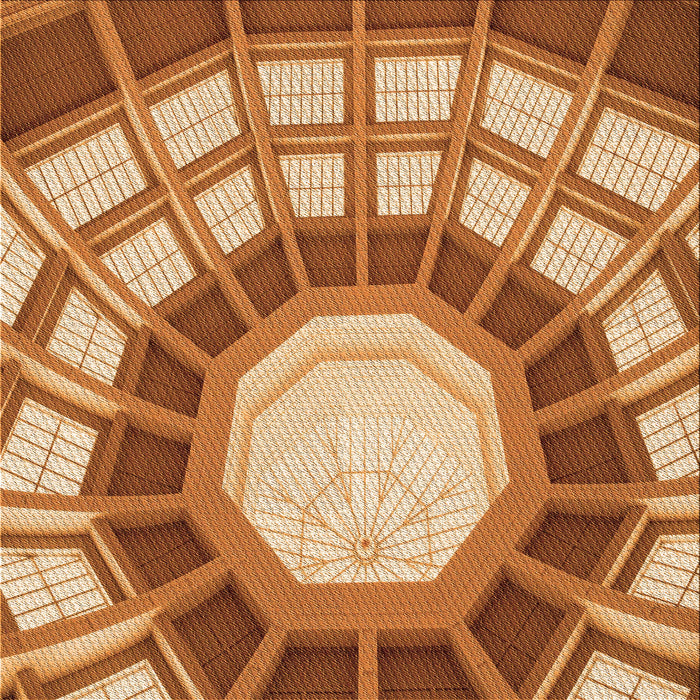 Round Patterned Yellow Orange Rug, pat671org