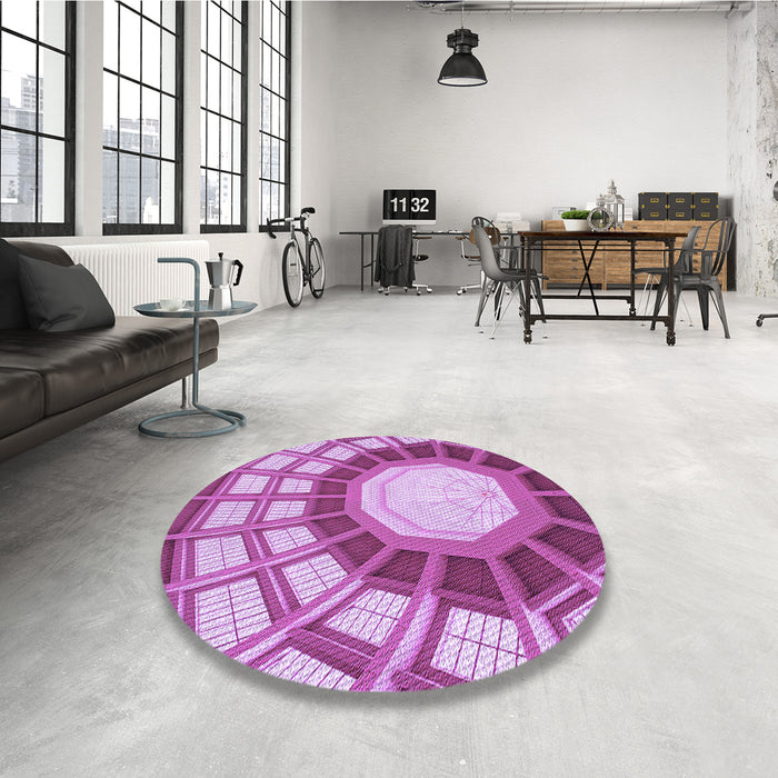 Round Patterned Violet Purple Rug in a Office, pat671pur