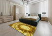 Patterned Golden Brown Yellow Rug in a Bedroom, pat671yw