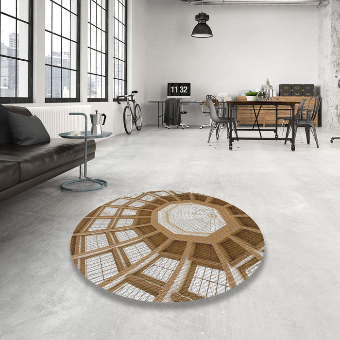 Round Patterned Saddle Brown Novelty Rug in a Office, pat671
