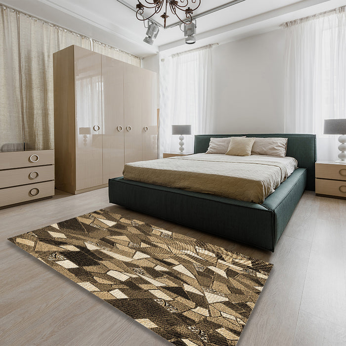 Patterned Metallic Gold Rug in a Bedroom, pat674brn
