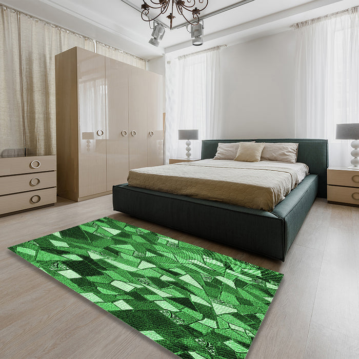 Patterned Deep Emerald Green Rug in a Bedroom, pat674grn