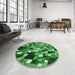 Round Patterned Deep Emerald Green Rug in a Office, pat674grn