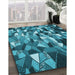 Patterned Bright Turquoise Blue Rug in Family Room, pat674lblu