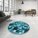 Round Patterned Bright Turquoise Blue Rug in a Office, pat674lblu