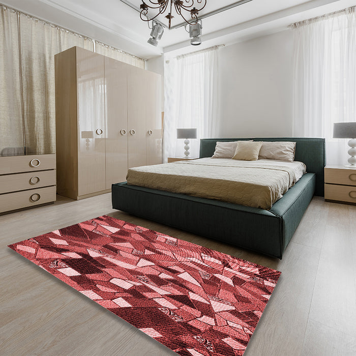 Patterned Red Rug in a Bedroom, pat674rd