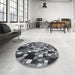 Round Patterned Dark Gray Novelty Rug in a Office, pat674