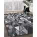 Patterned Dark Gray Novelty Rug in Family Room, pat674