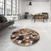 Round Machine Washable Transitional Bakers Brown Rug in a Office, wshpat675