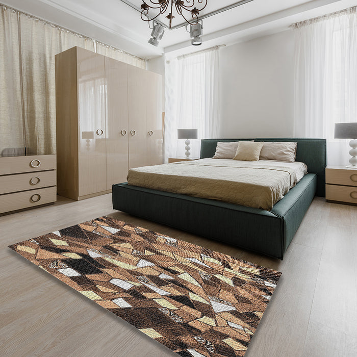 Machine Washable Transitional Bakers Brown Rug in a Bedroom, wshpat675