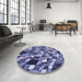 Round Patterned Blue Rug in a Office, pat677blu