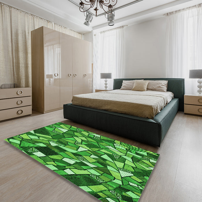 Patterned Green Rug in a Bedroom, pat677grn