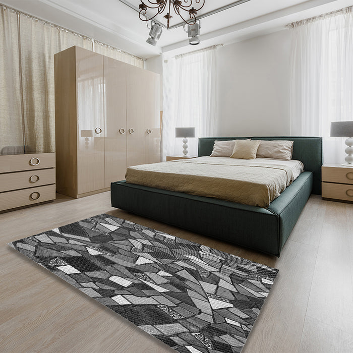 Patterned Dark Gray Black Rug in a Bedroom, pat677gry