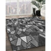 Patterned Dark Gray Black Rug in Family Room, pat677gry