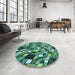 Round Patterned Emerald Green Rug in a Office, pat677lblu