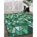 Machine Washable Transitional Emerald Green Rug in a Family Room, wshpat677lblu