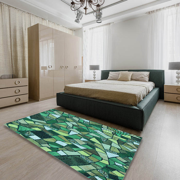 Patterned Emerald Green Rug in a Bedroom, pat677lblu