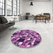 Round Patterned Orchid Purple Rug in a Office, pat677pur