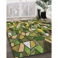 Patterned Avocado Green Modern Rug, pat677