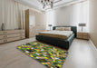 Patterned Avocado Green Modern Rug in a Bedroom, pat677