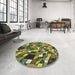 Round Machine Washable Transitional Avocado Green Rug in a Office, wshpat677