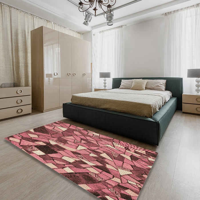Patterned Brown Red Rug in a Bedroom, pat678brn