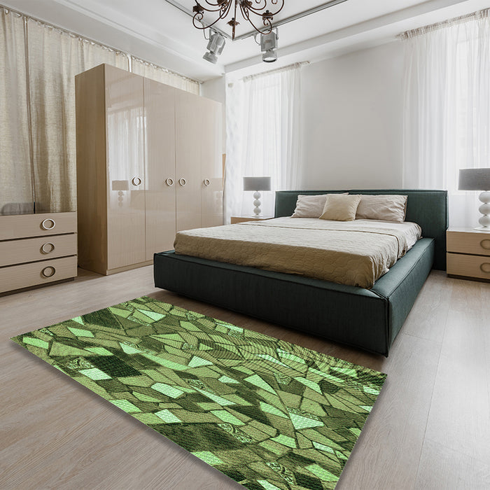 Patterned Yellow Green Rug in a Bedroom, pat678grn