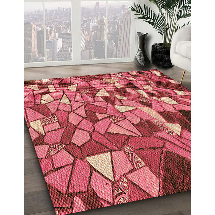 Patterned Red Rug in Family Room, pat678org